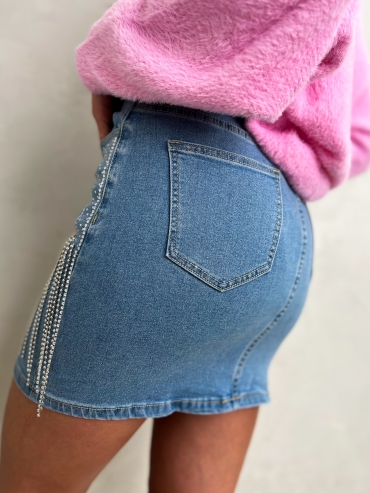 Spódnica jeansowa mini z cyrkoniami i dżetami