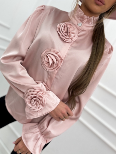Koszula satynowa z różami pudrowy róż Sander