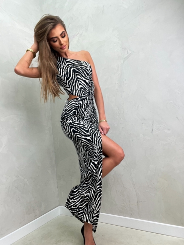 Sukienka maxi z rozcięciem zebra Noemi