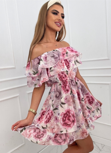 Sukienka w kwiaty mini hiszpanka różowa Judyta