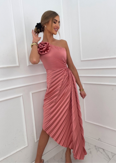 Plisowana sukienka midi różowe złoto Simone