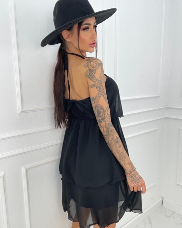 Sukienka mini z falbanami wiązana na szyi czarna Milani