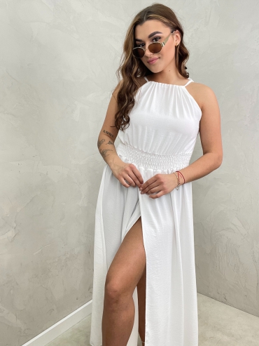 Sukienka maxi z rozcięciem biała Ambra