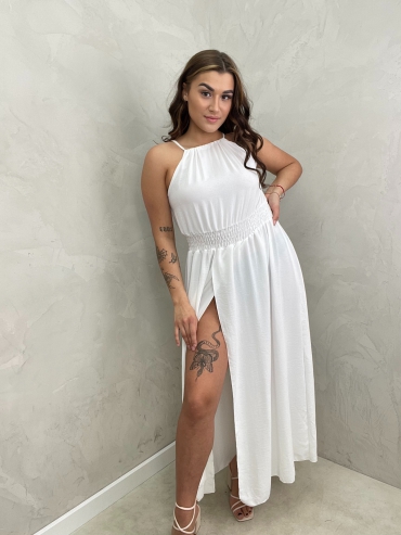 Sukienka maxi z rozcięciem biała Ambra