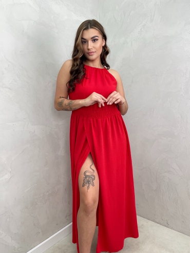 Sukienka maxi z rozcięciem czerwona Ambra