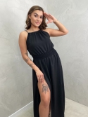 Sukienka maxi z rozcięciem czarna Ambra