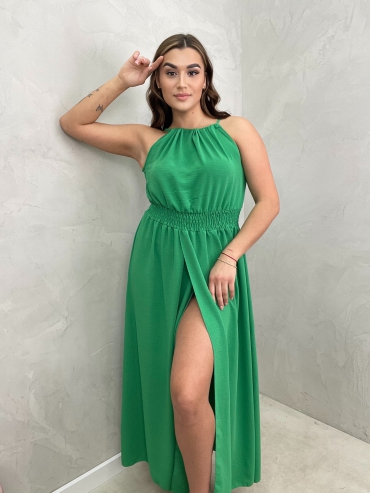 Sukienka maxi z rozcięciem zielona Ambra