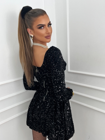 Sukienka bombka welurowa z cekinami czarna Florence