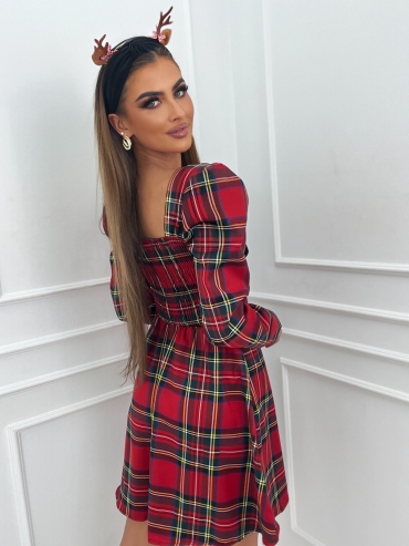 Sukienka rozkloszowana w kratę z kokardą Fiona