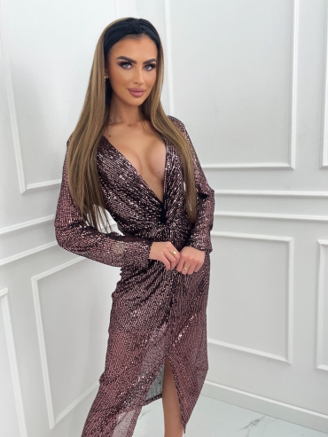 Sukienka cekinowa midi różowa Alia