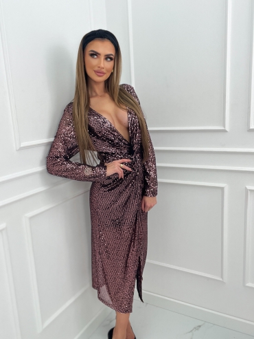 Sukienka cekinowa midi różowa Alia