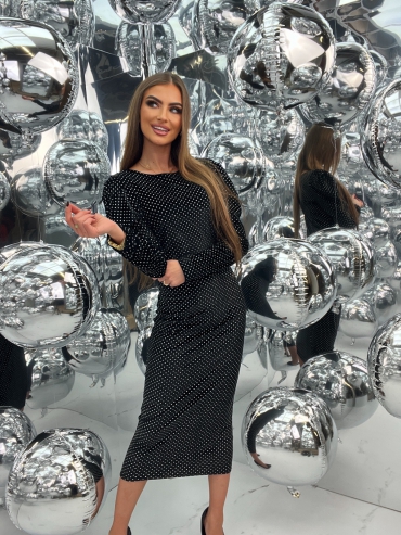 Sukienka welurowa maxi z cyrkoniami czarna Camelia