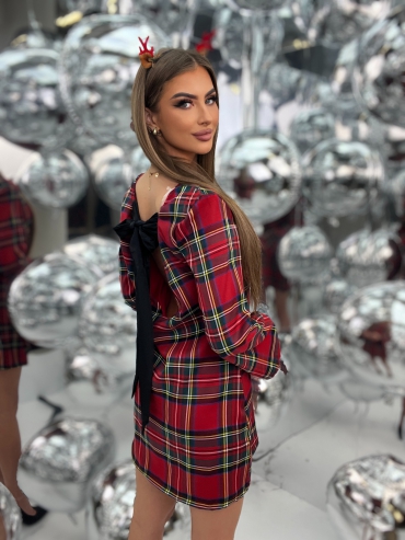 Sukienka trapezowa w kratę z kokardą Alessia