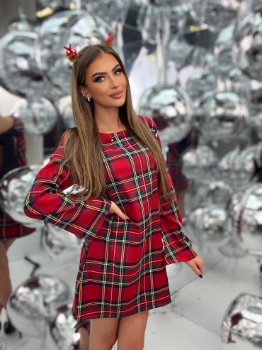 Sukienka trapezowa w kratę z kokardą Alessia