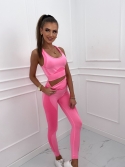 Komplet sportowy legginsy bluza i top cukierkowy róż Gail