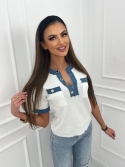 Bluzka dzianinowa z jeansem biała Rory