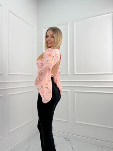 Bluzka kwiatowa z wiązaniem na plecach brzoskwinia Kesha