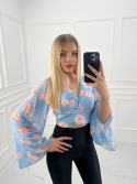 Bluzka kwiatowa z wiązaniem na plecach niebieska Kesha