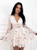 Sukienka mini rozkloszowana w kwiaty kremowa Lilith