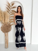 Kombinezon z szeroką nogawka i gumką w biuście boho czarny Priscilla
