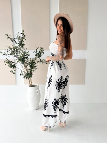 Kombinezon z szeroką nogawka i gumką w biuście boho biały Priscilla