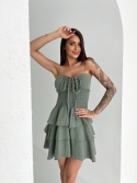 Sukienka muślinowa mini z wiązaniem i falbankami khaki Ursula
