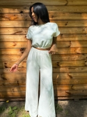 Komplet bluzka i spodnie wide leg biały Stella