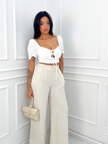 Spodnie wide leg beżowe Clatrisse