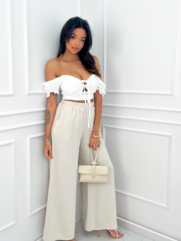 Spodnie wide leg beżowe Clatrisse