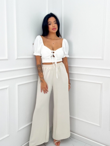 Spodnie wide leg beżowe Clatrisse