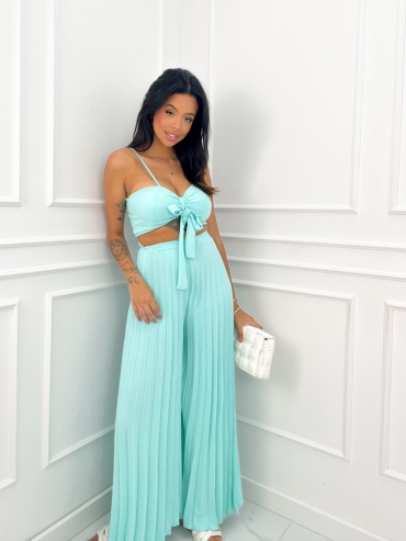 Komplet top i spodnie plisowane wide leg mięta Cassandra