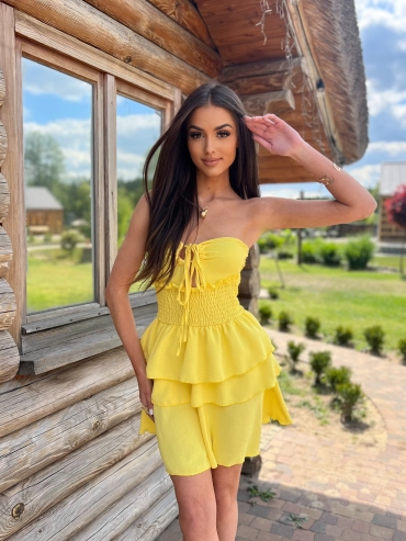 Sukienka mini z wiązaniem żółta