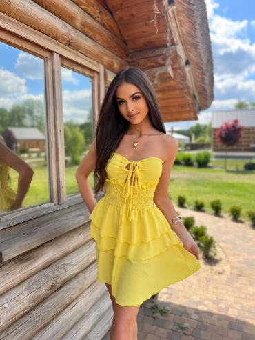 Sukienka mini z wiązaniem żółta