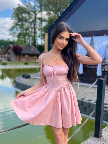 Sukienka koszulowa mini rozkloszowana pudrowy róż Rosi