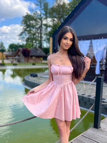 Sukienka koszulowa mini rozkloszowana pudrowy róż Rosi