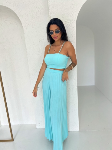 Komplet top i spodnie plisowane wide leg mięta Cassandra