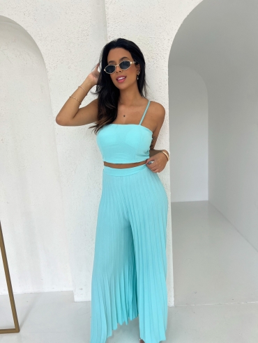 Komplet top i spodnie plisowane wide leg mięta Cassandra