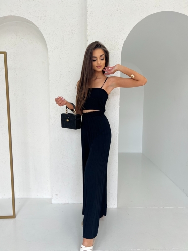 Komplet top i spodnie plisowane wide leg czarny Cassandra