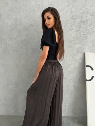 Spodnie wiskozowe wide leg czekolada Monis