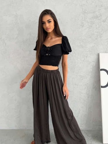 Spodnie wiskozowe wide leg czekolada Monis
