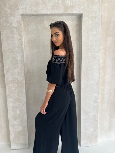 Komplet bluzka i spodnie wide leg czarny Sofia