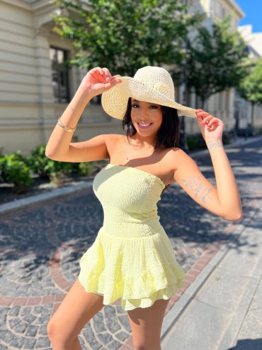 Muślinowy kombinezon z gumką w biuście cytryna Carra