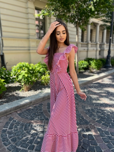 Sukienka maxi w kratę czerwona Cathlin