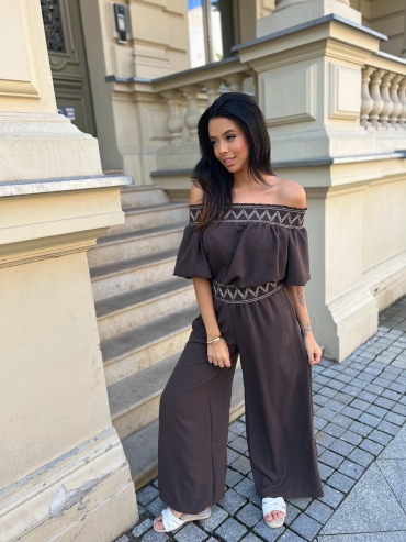 Komplet bluzka i spodnie wide leg czekolada Sofia