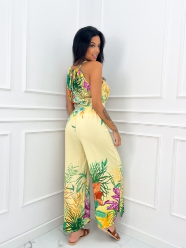 Kombinezon maxi kwiatowy print cytryna Exotic