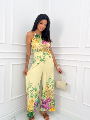Kombinezon maxi kwiatowy print cytryna Exotic
