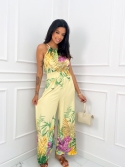 Kombinezon maxi kwiatowy print cytryna Exotic