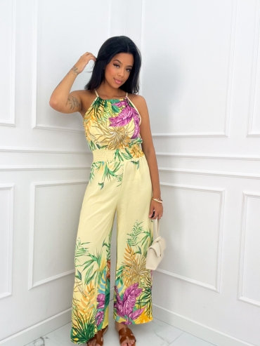 Kombinezon maxi kwiatowy print cytryna Exotic