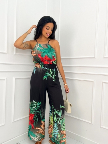 Kombinezon maxi kwiatowy print czarna Exotic