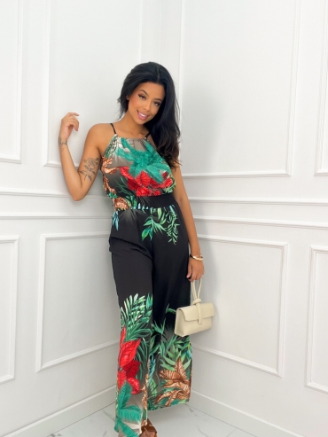 Kombinezon maxi kwiatowy print czarna Exotic